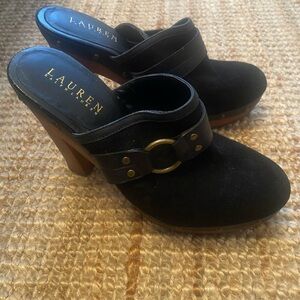 Ralph Lauren black suede clogs